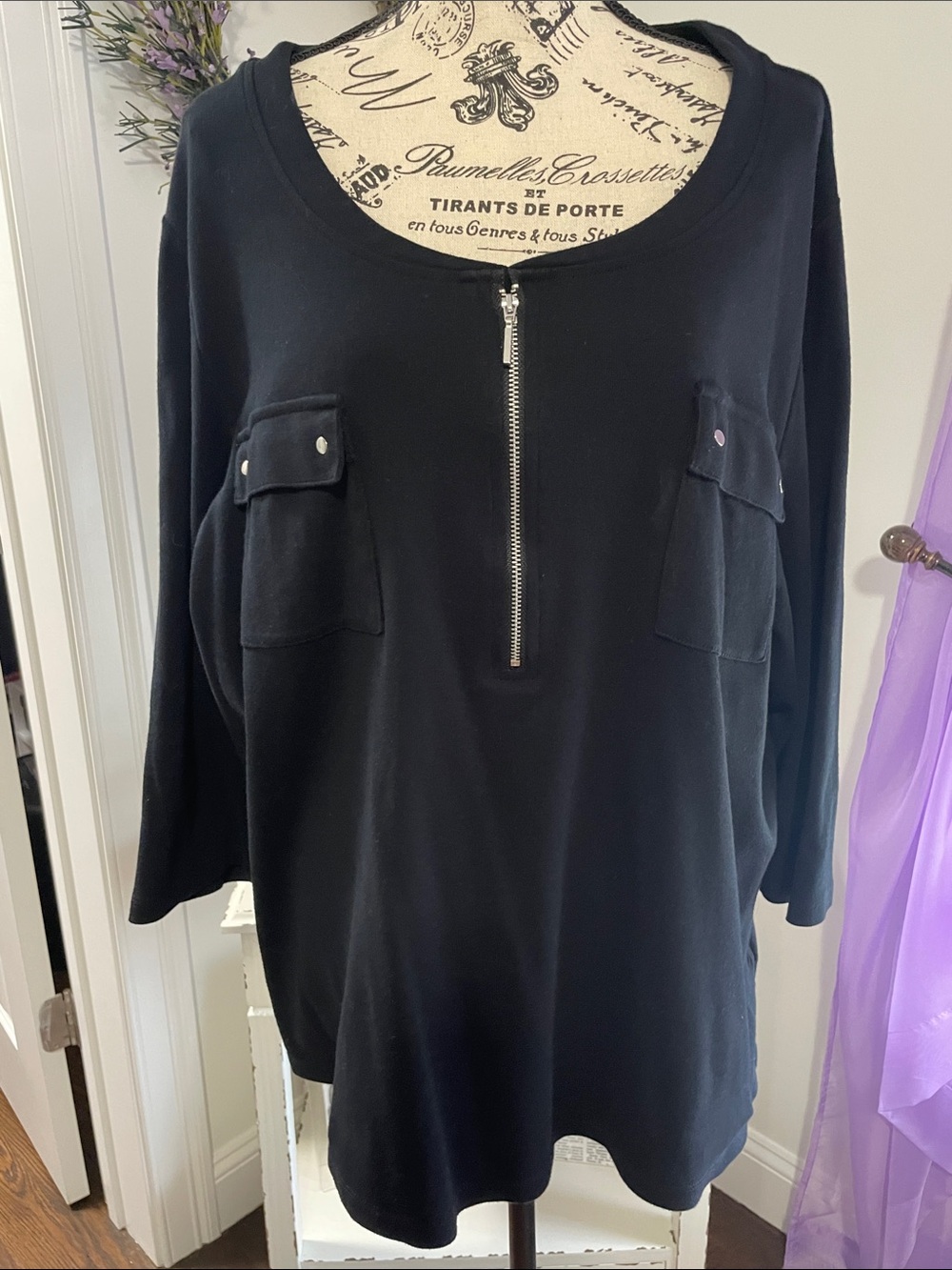 Karen Scott Black Women’s Zip Pocket Tunic Top - Unbranded